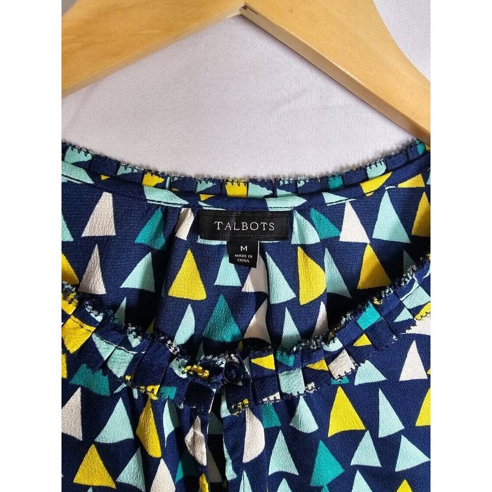 Talbots Geometric Print Sleeveless Top Womens Size Medium Navy Blue Office - Picture 6 of 7